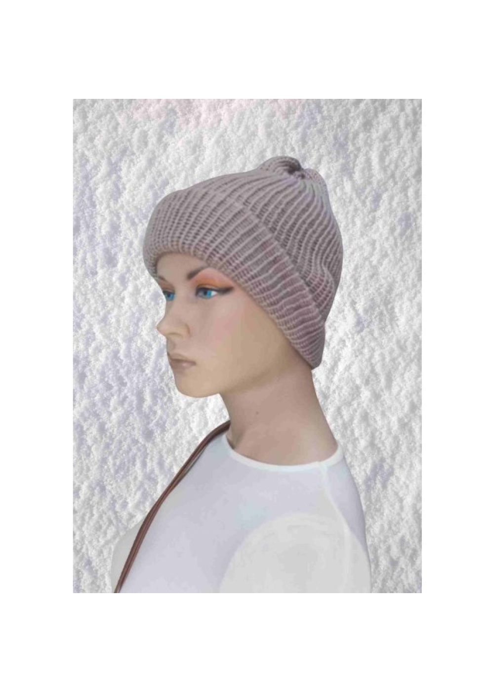 El Örgüsü Doğal Yün ve Akrilik Karışımlı Sıcacık Kış Beresi Vizon Renk