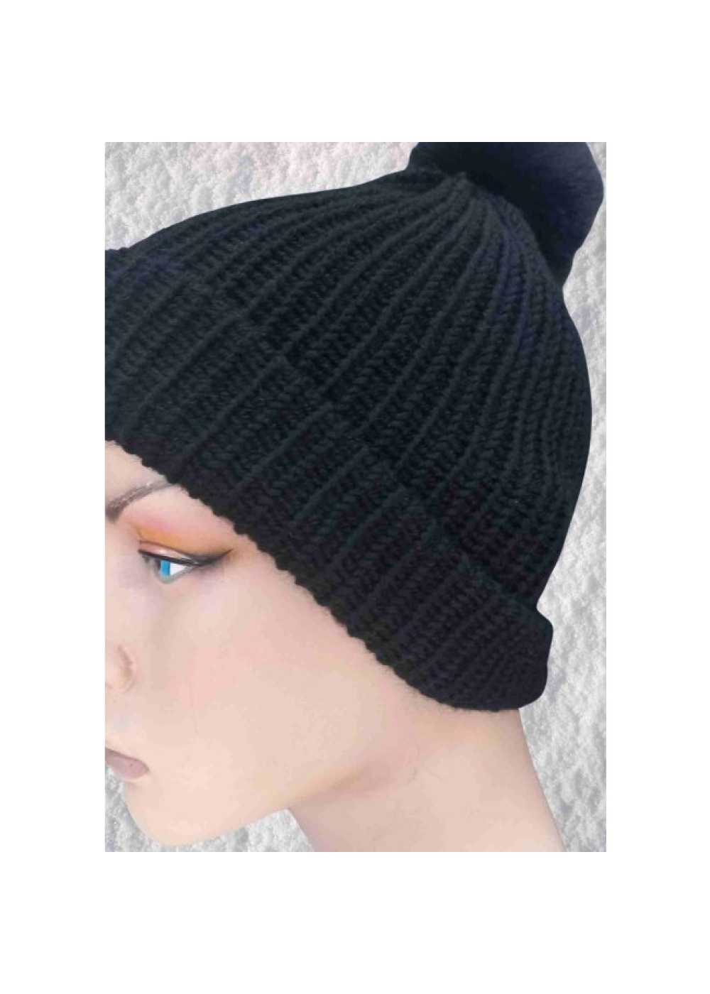 El Örgüsü Doğal Yün ve Akrilik Karışımlı Sıcacık Kış Beresi Siyah Renk