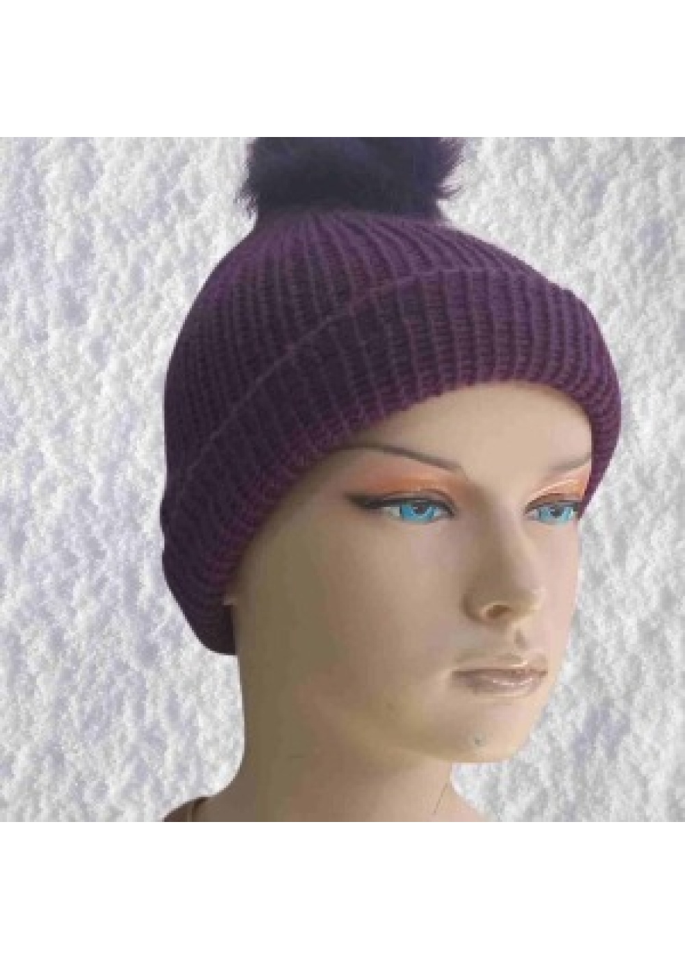 El Örgüsü Doğal Yün ve Akrilik Karışımlı Sıcacık Kış Beresi Mürdüm Renk