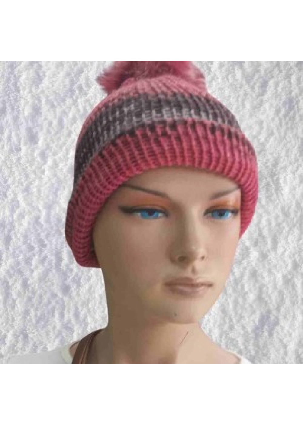 El Örgüsü Doğal Yün ve Akrilik Karışımlı Sıcacık Kış Beresi Koyu Pembe Karışık