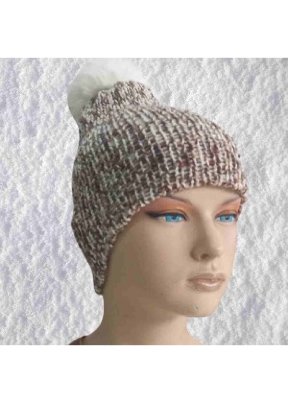 El Örgüsü Doğal Yün ve Akrilik Karışımlı Sıcacık Kış Beresi Kahve-Beyaz