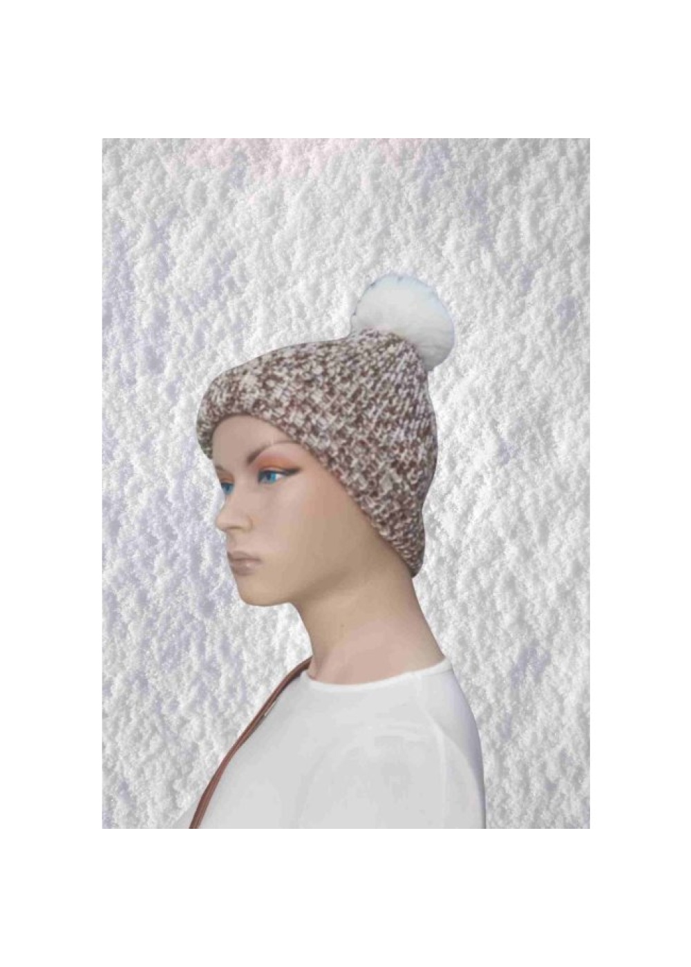 El Örgüsü Doğal Yün ve Akrilik Karışımlı Sıcacık Kış Beresi Kahve-Beyaz