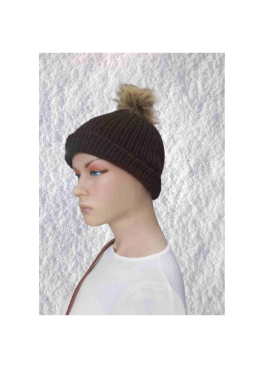 El Örgüsü Doğal Yün ve Akrilik Karışımlı Sıcacık Kış Beresi Kahverengi Renk