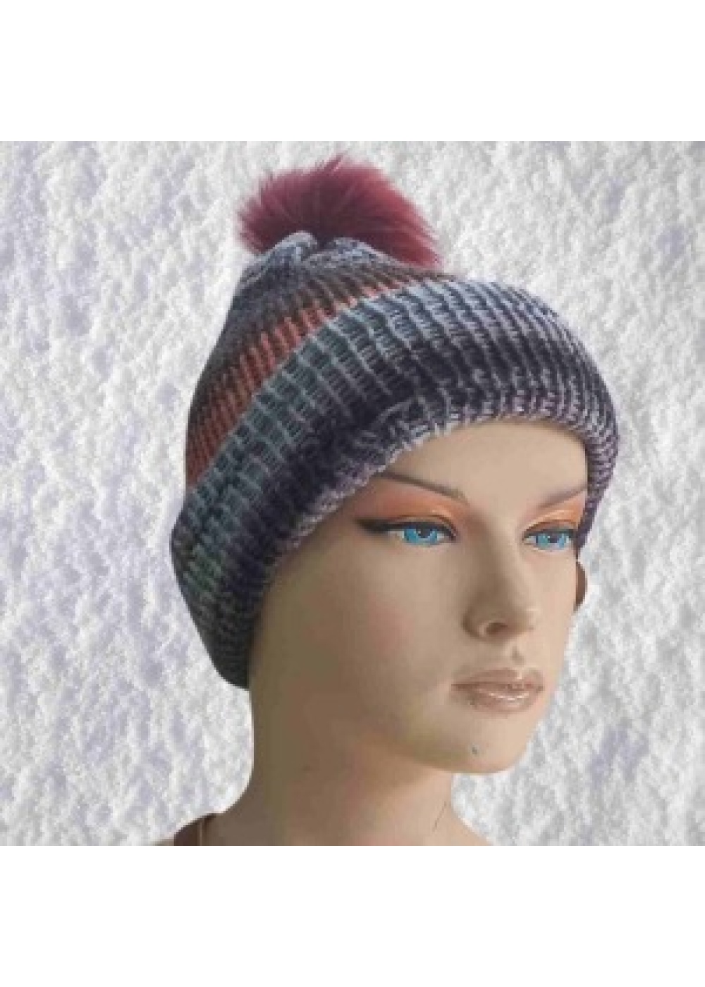 El Örgüsü Doğal Yün ve Akrilik Karışımlı Sıcacık Kış Beresi Gri Karışık Renk