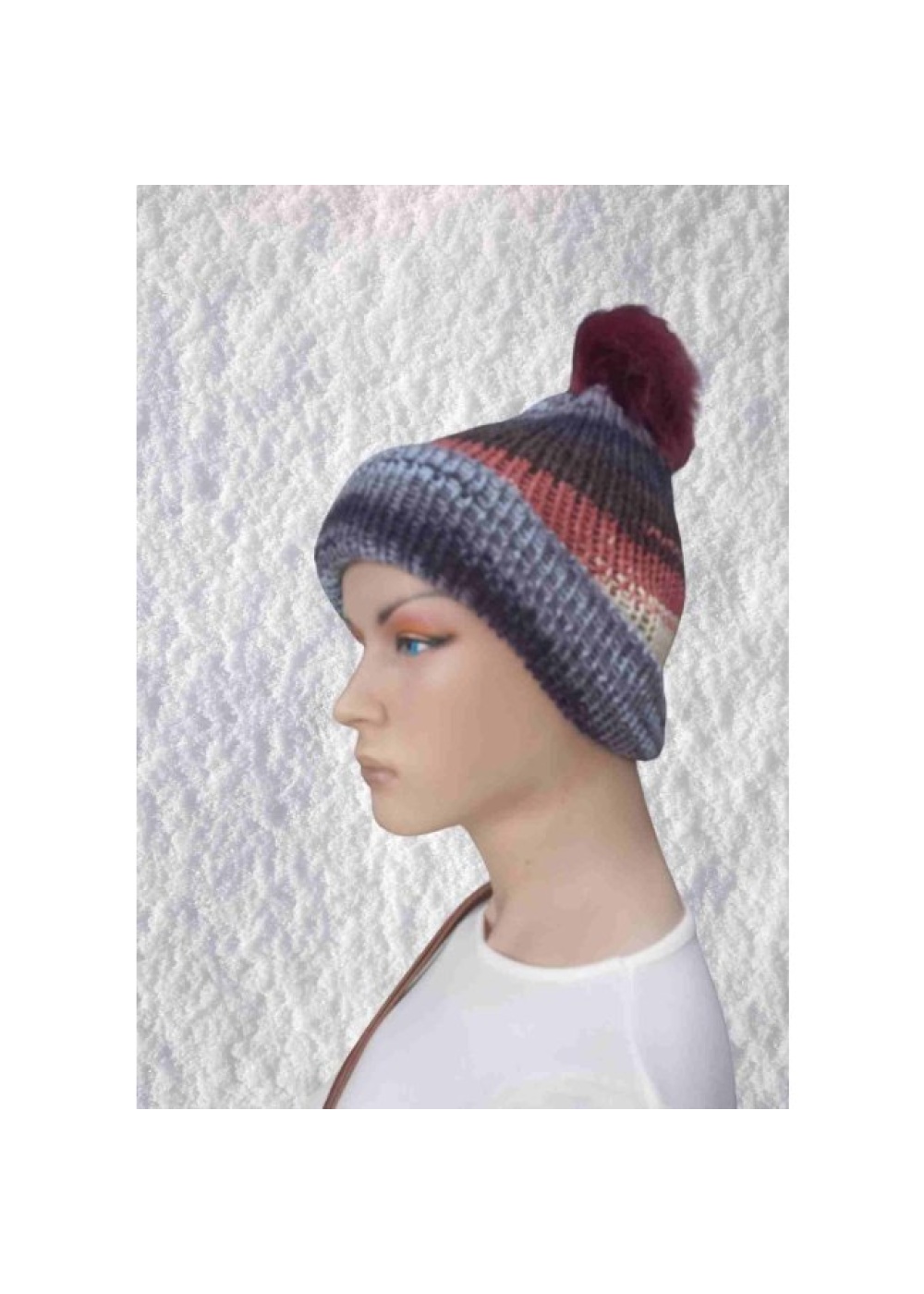 El Örgüsü Doğal Yün ve Akrilik Karışımlı Sıcacık Kış Beresi Gri Karışık Renk