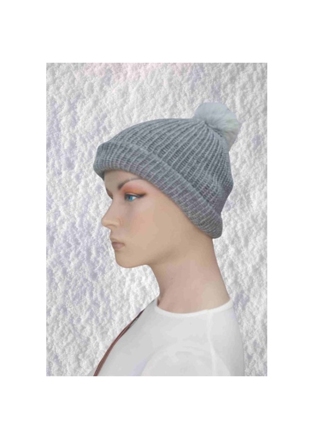 El Örgüsü Doğal Yün ve Akrilik Karışımlı Sıcacık Kış Beresi Gri Renk