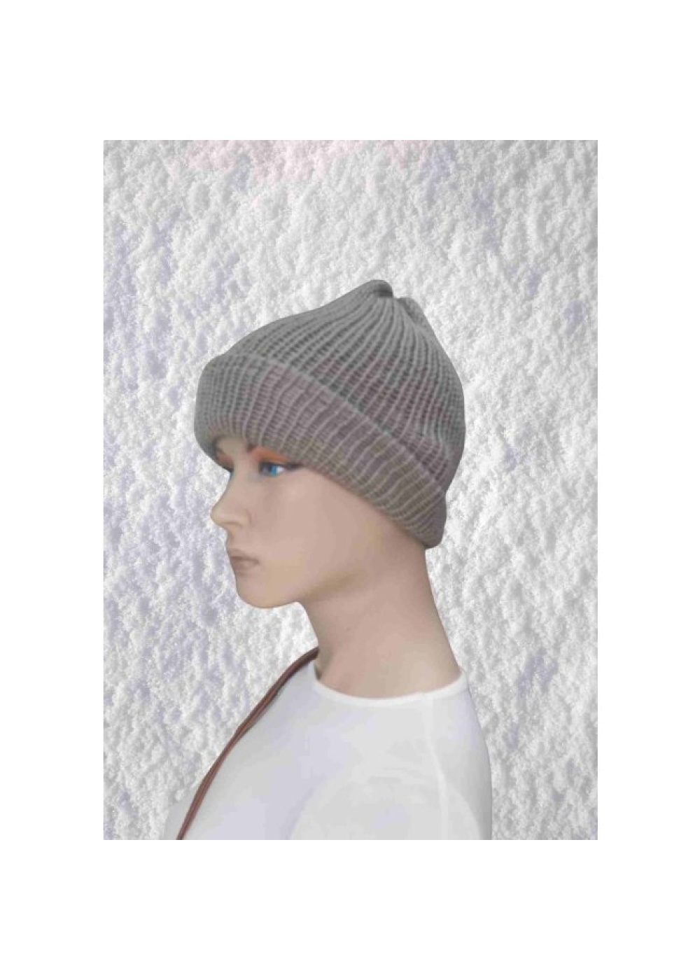 El Örgüsü Doğal Yün ve Akrilik Karışımlı Sıcacık Kış Beresi Füme Renk