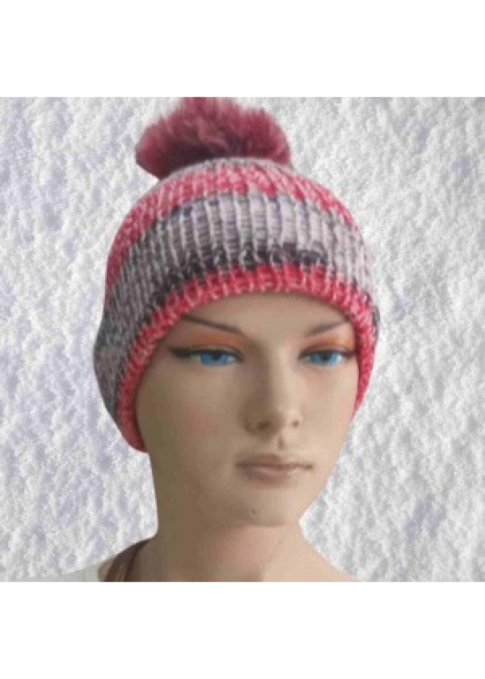 El Örgüsü Doğal Yün ve Akrilik Karışımlı Sıcacık Kış Beresi Açık Pembe Karışımlı Renk