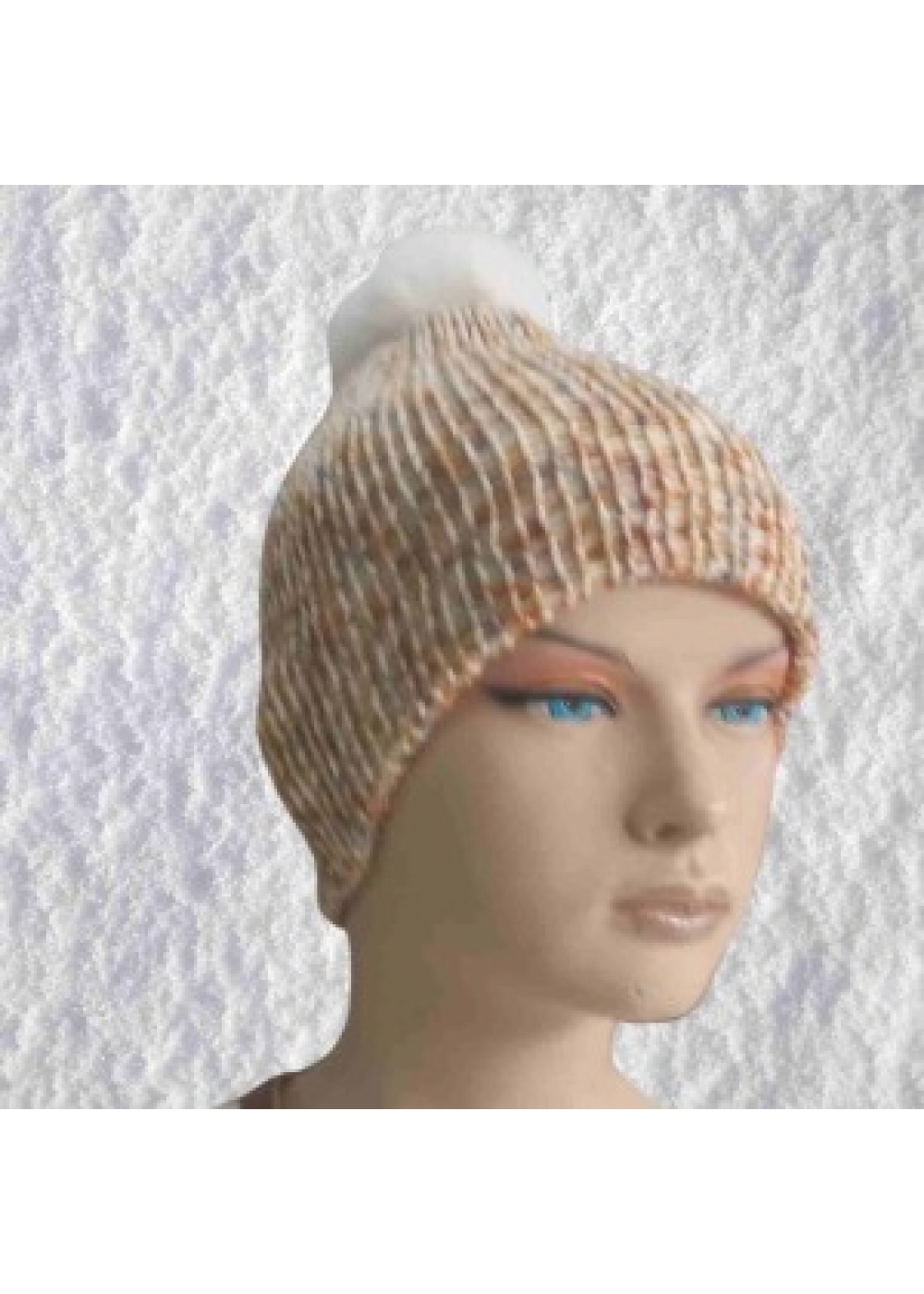 El Örgüsü Doğal Yün ve Akrilik Karışımlı Sıcacık Kış Beresi Açık Kahve Karışımlı Renk