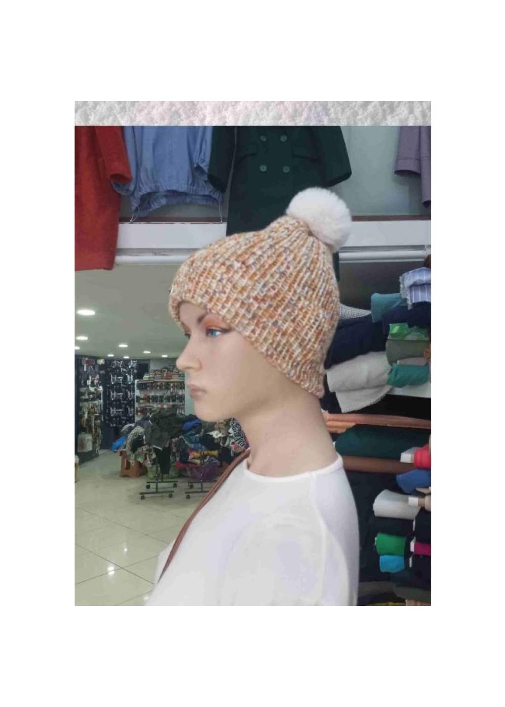 El Örgüsü Doğal Yün ve Akrilik Karışımlı Sıcacık Kış Beresi Açık Kahve Karışımlı Renk