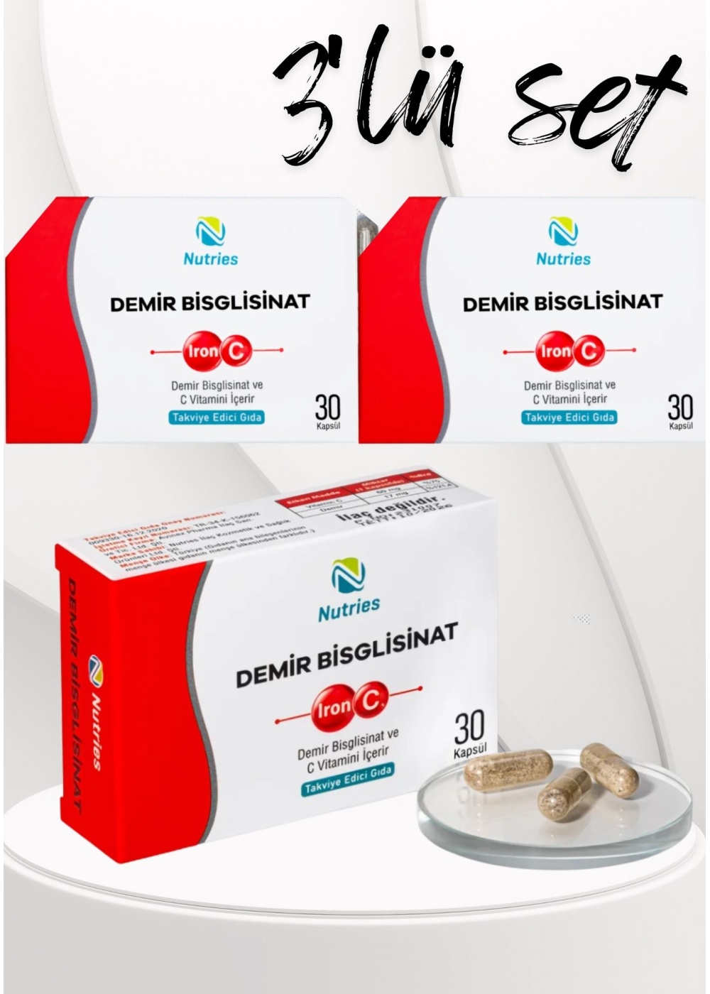 Demir Bisglisinat 30 Kapsül – 3’lü Ekonomik Set