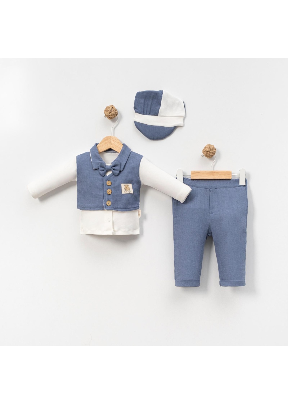 6-9-12-18 Ay Yelek Detaylı Kasketli Uzun Kollu Mevsimlik 3 Lü Erkek Takımı