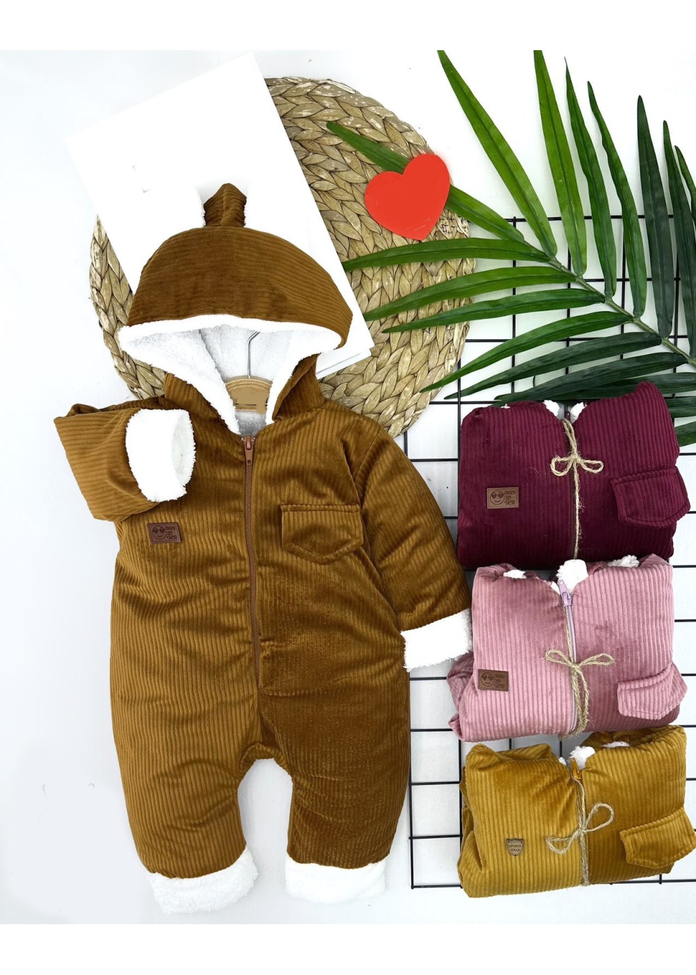 3-6-9-12 Ay Fermuar Kapamalı Kadife Kumaş İçi Tüylü Kız Erkek Bebek Tulumu