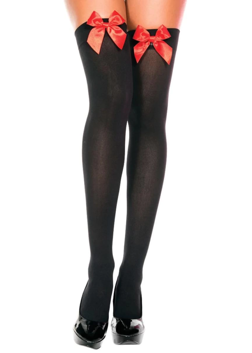 Kırmızı Fiyonklu Siyah Jartiyer Çorabı TM1173