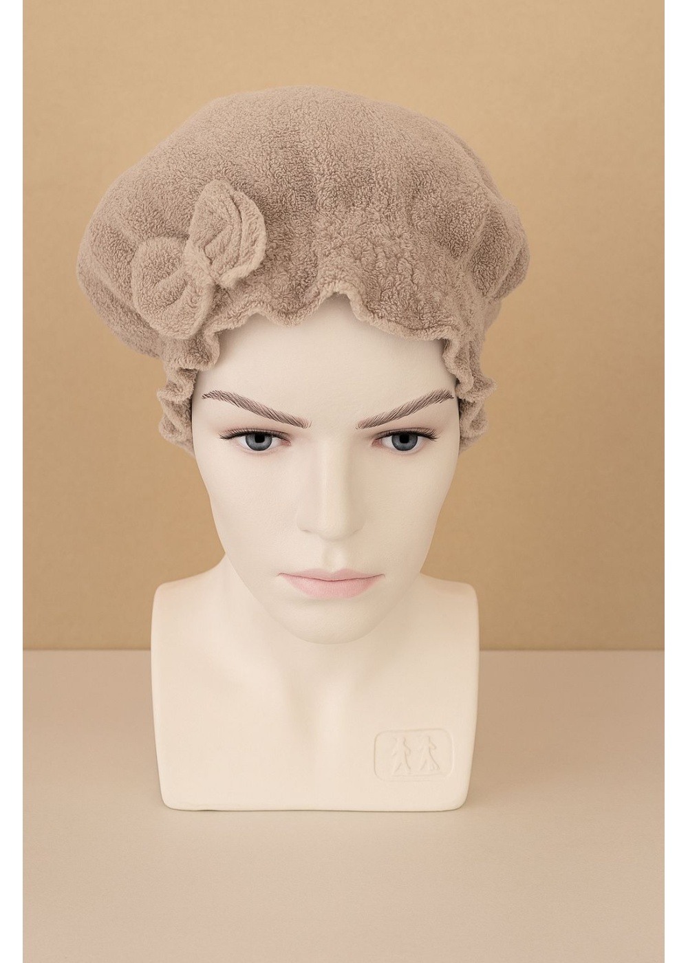 Saç Kurulama Banyo Duş Bonesi – %100 Pamuk , Fiyonklu Kahverengi