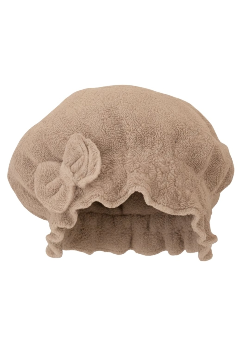 Saç Kurulama Banyo Duş Bonesi – %100 Pamuk , Fiyonklu Kahverengi