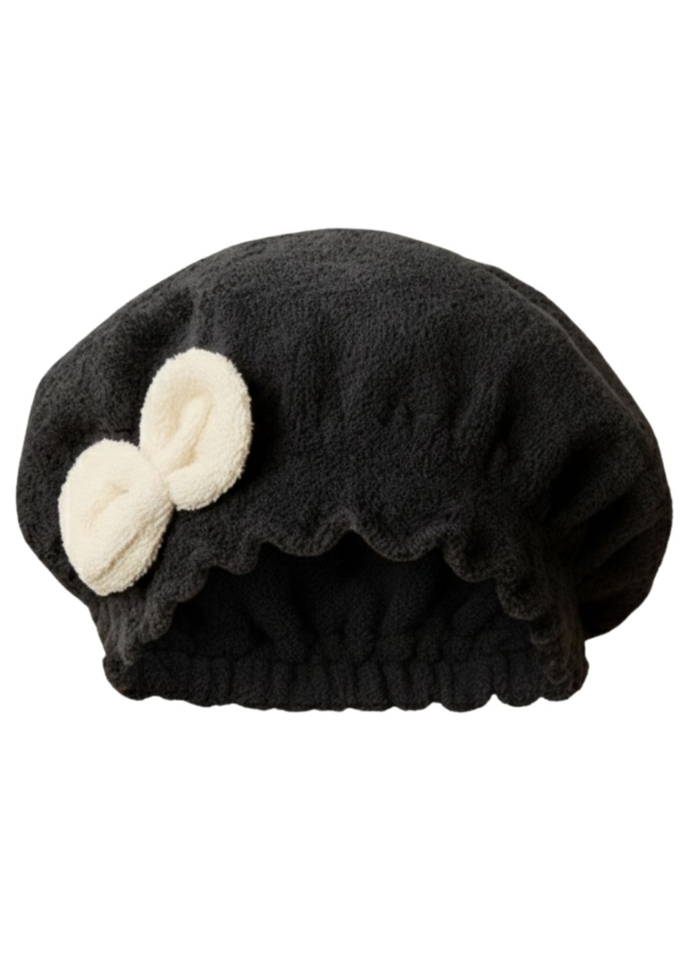 Saç Kurulama Banyo Duş Bonesi – %100 Pamuk , Fiyonklu Siyah