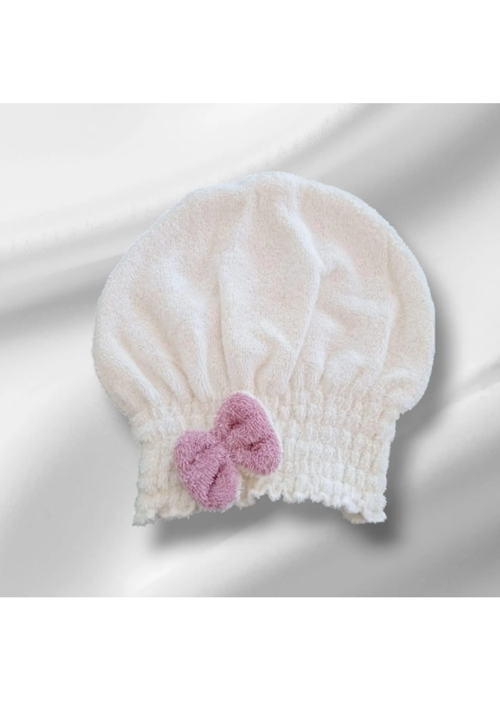 Saç Kurulama Banyo Duş Bonesi – %100 Pamuk , Fiyonklu Beyaz