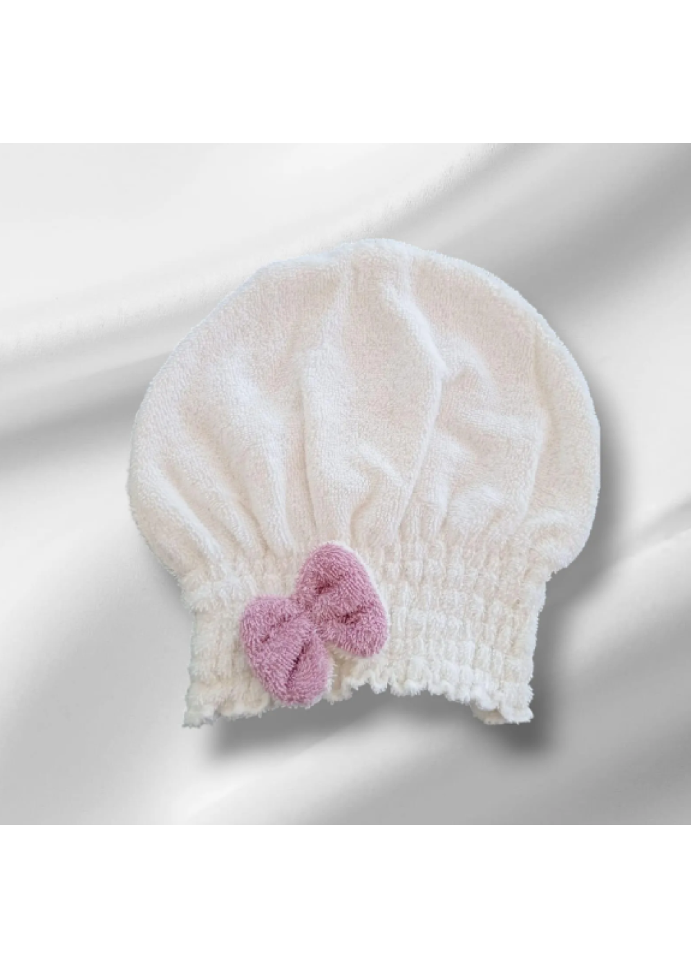 Saç Kurulama Banyo Duş Bonesi – %100 Pamuk , Fiyonklu Beyaz