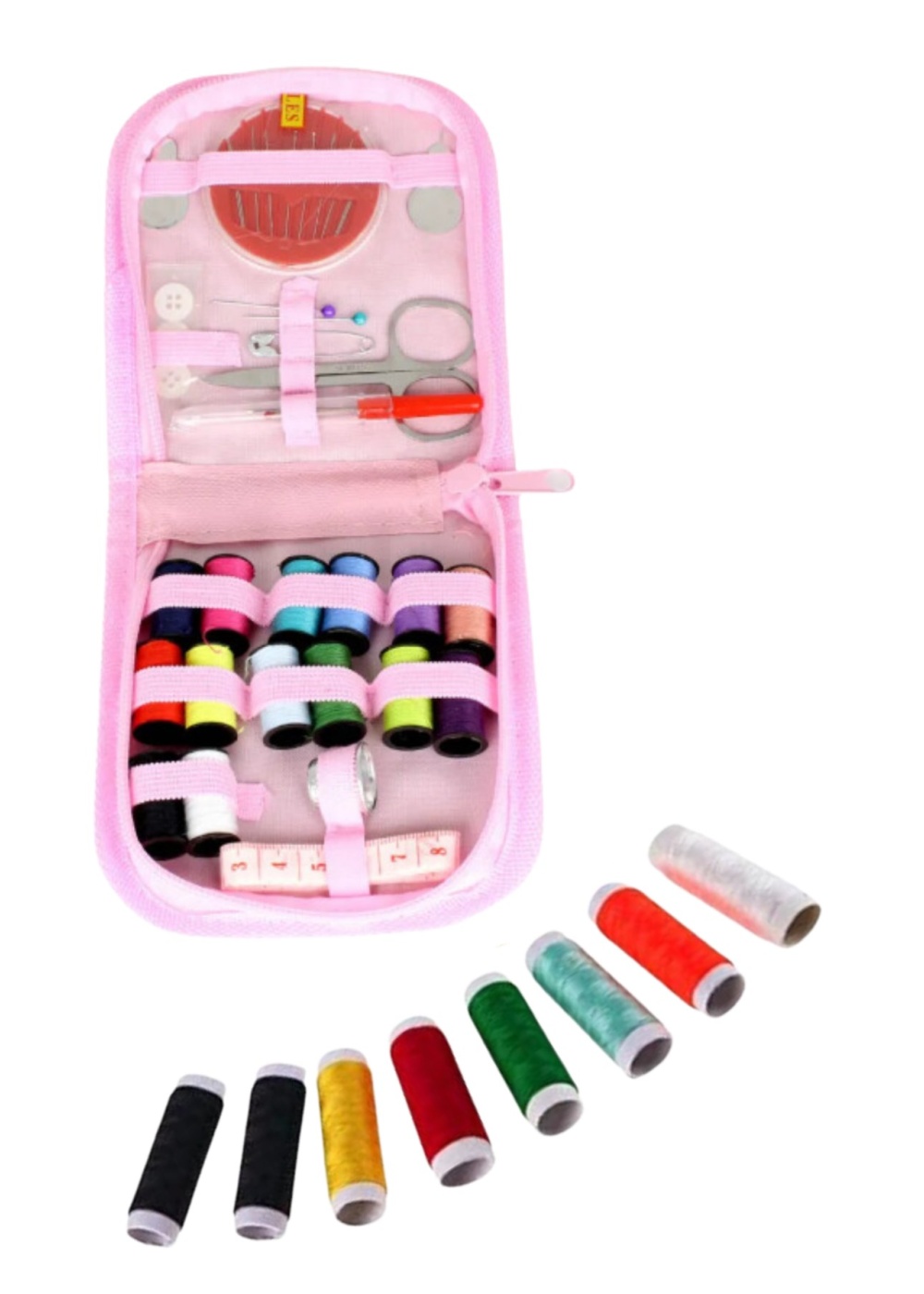 İplik Set Fermuarlı Plastik Dikiş Seti Pembe