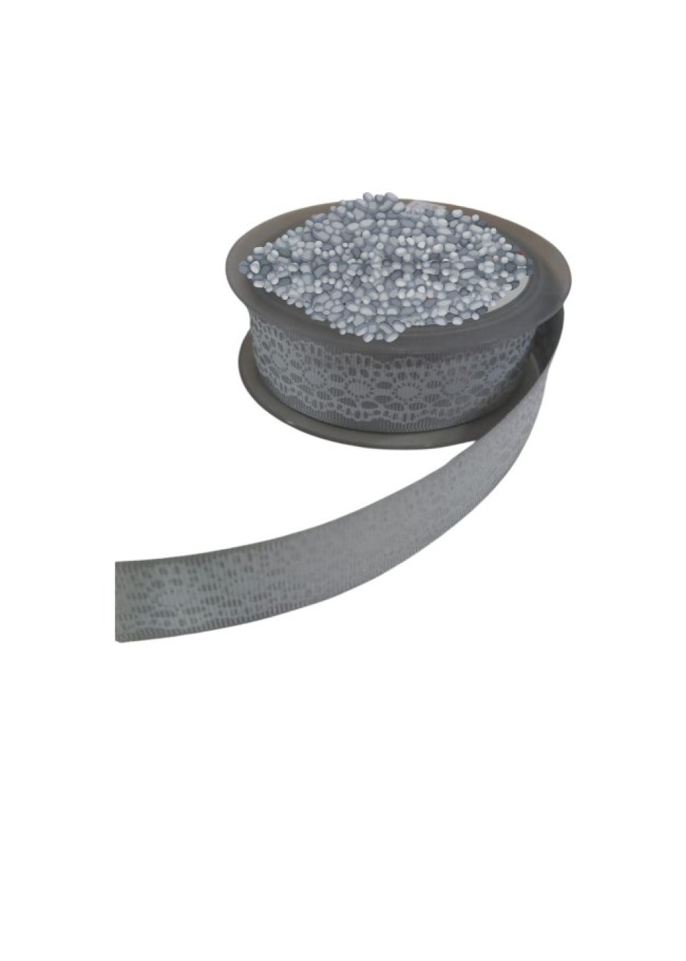 Tafta Dantel Görünümlü Kurdele Gri 25 mm 5 Metre