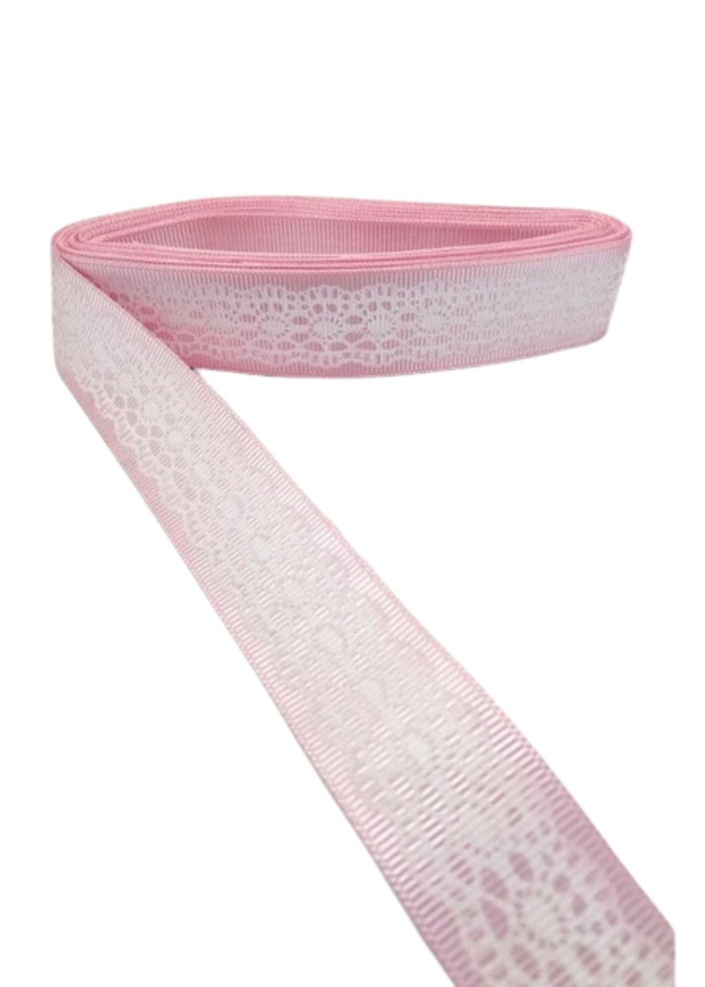 Tafta Dantel Görünümlü Kurdele Pembe 25 mm 5 Metre