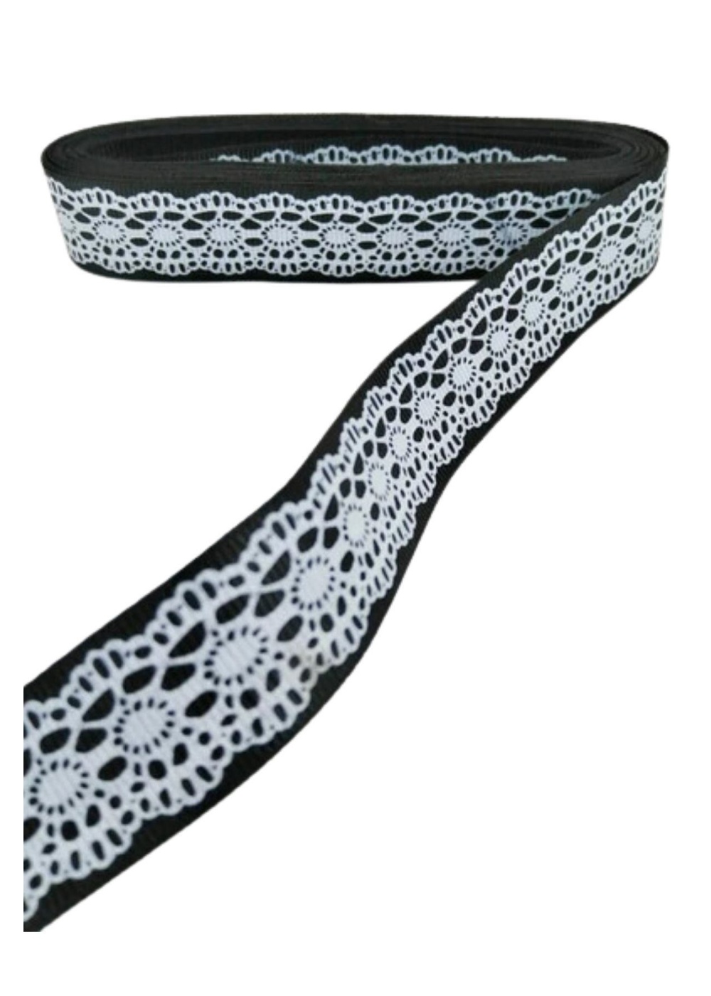 Tafta Dantel Görünümlü Kurdele Siyah 25 mm 5 Metre
