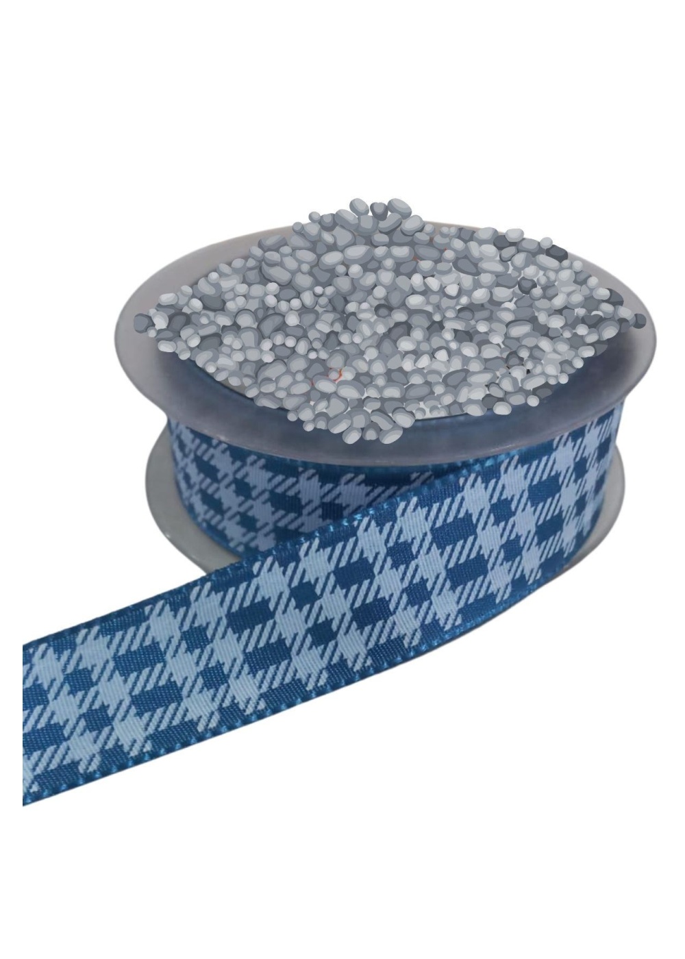 Tafta Ekoseli Kurdele 25 mm İndigo 2 Metre