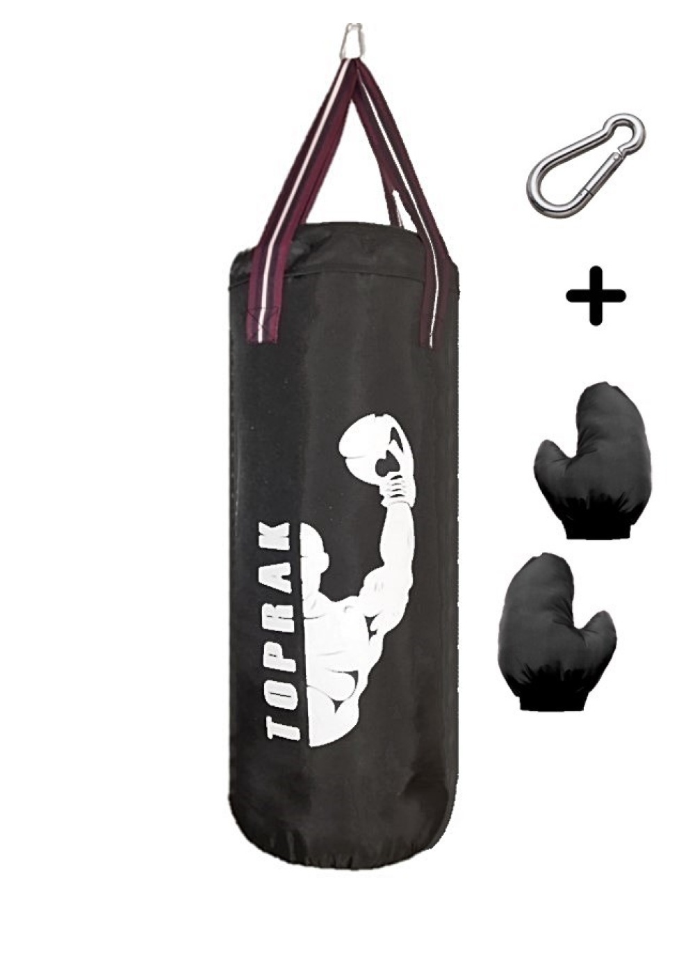 Boks Torbası Eldiven Ve Karabina Hediyeli İçi Dolu 50x20 cm Siyah