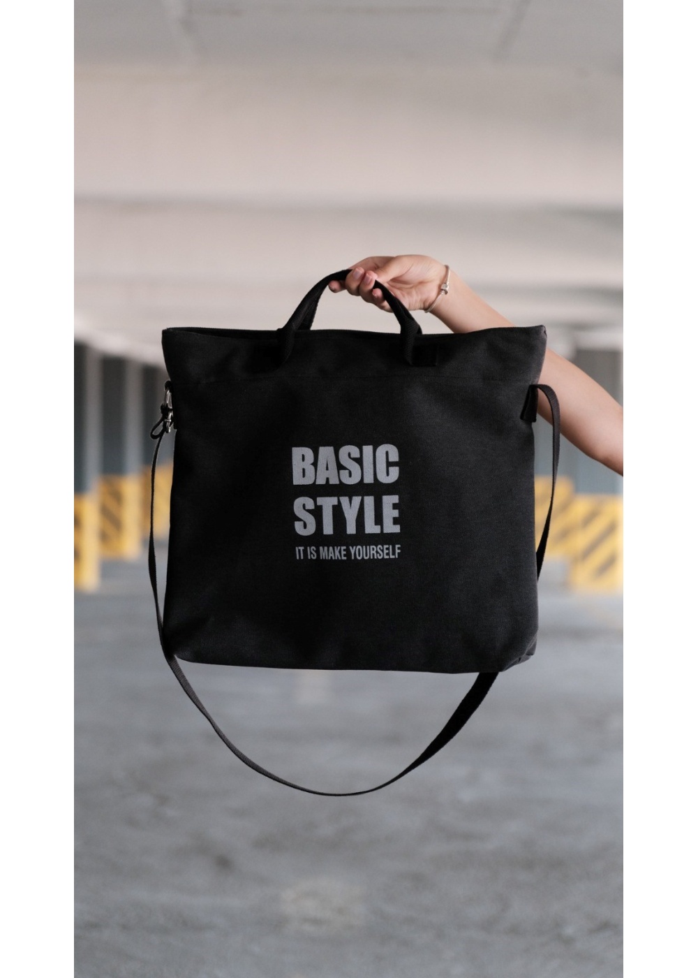 Kanvas Çapraz Askılı Tote Çanta Siyah