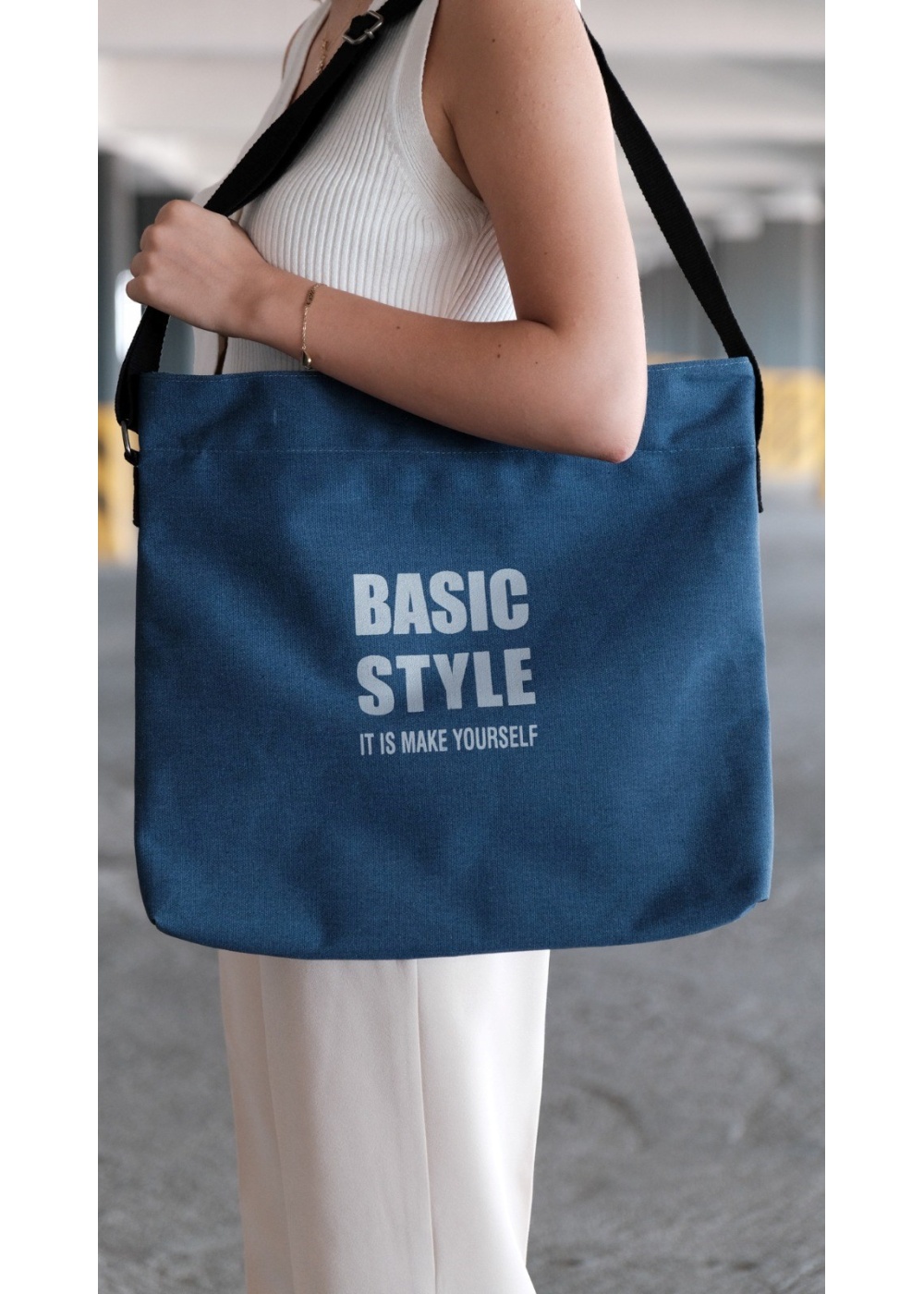 Kanvas Çapraz Askılı Tote Çanta Lacivert