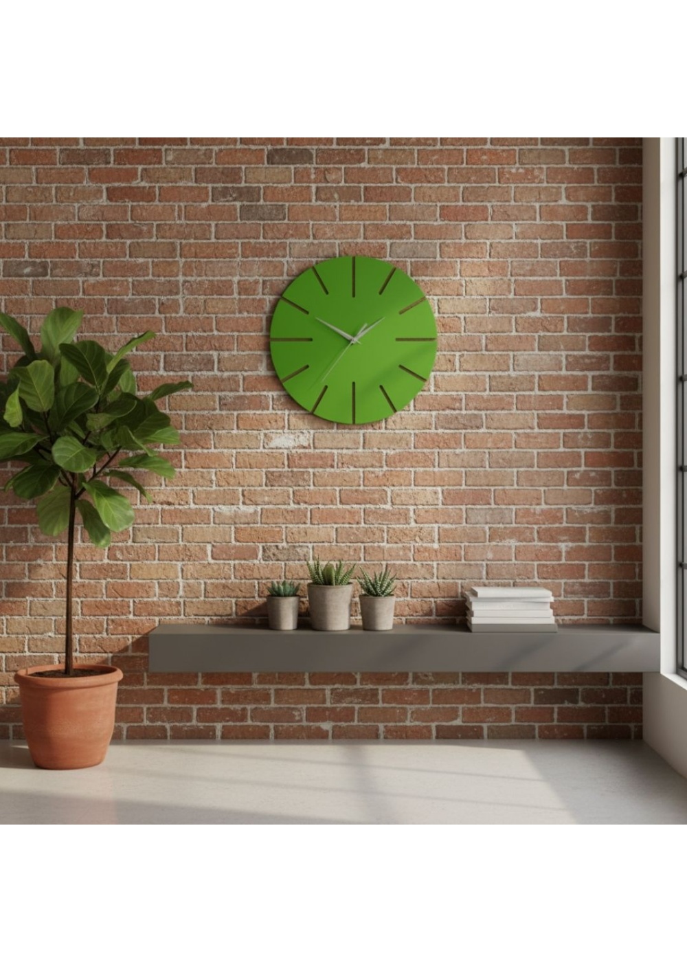 Ahşap Minimal Dekoratif Duvar Saati - 33x33 cm Yeşil