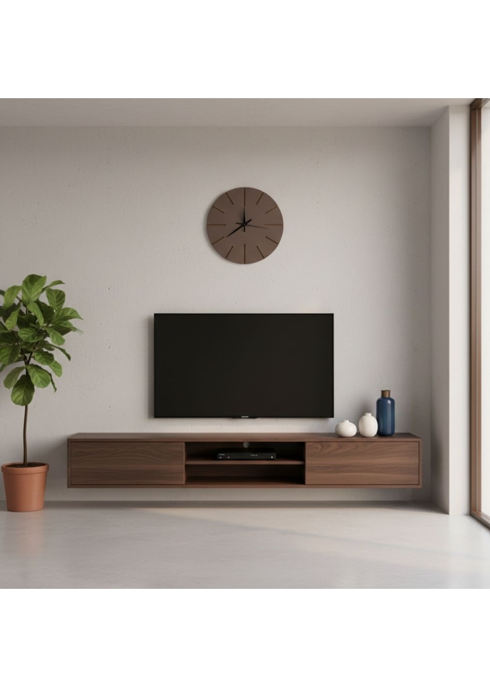 Ahşap Minimal Dekoratif Duvar Saati - 33x33 cm Vizon