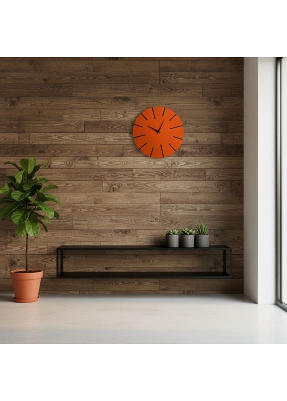 Ahşap Minimal Dekoratif Duvar Saati - 33x33 cm Turuncu