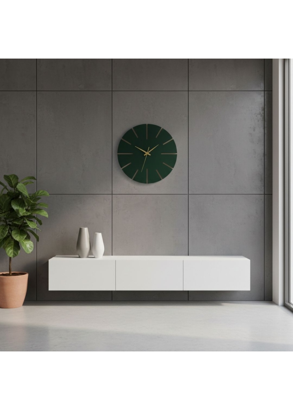 Ahşap Minimal Dekoratif Duvar Saati - 33x33 cm Petrol Yeşili