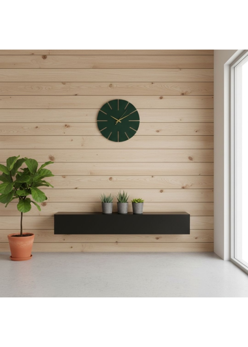 Ahşap Minimal Dekoratif Duvar Saati - 33x33 cm Petrol Yeşili