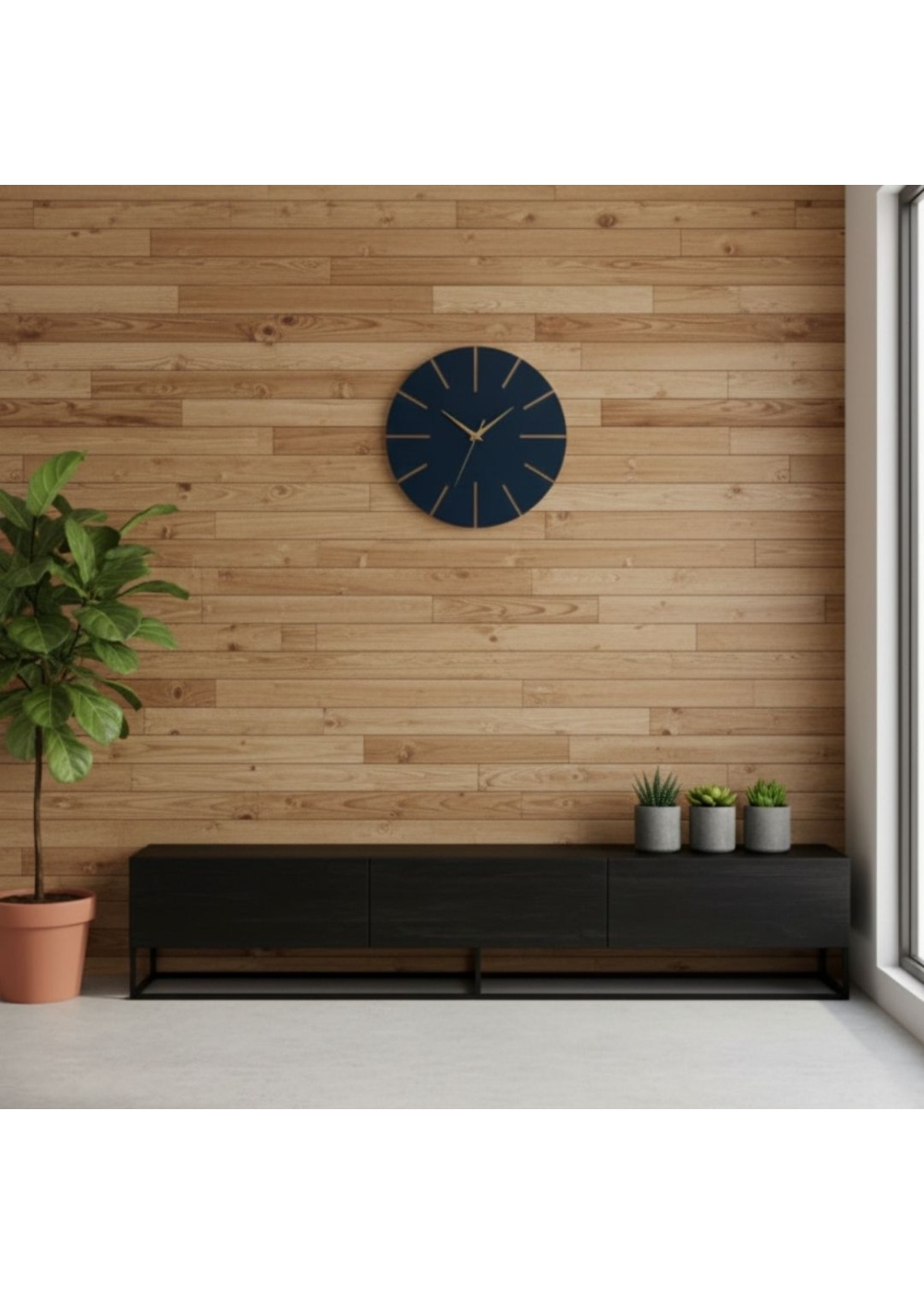 Ahşap Minimal Dekoratif Duvar Saati - 33x33 cm Lacivert