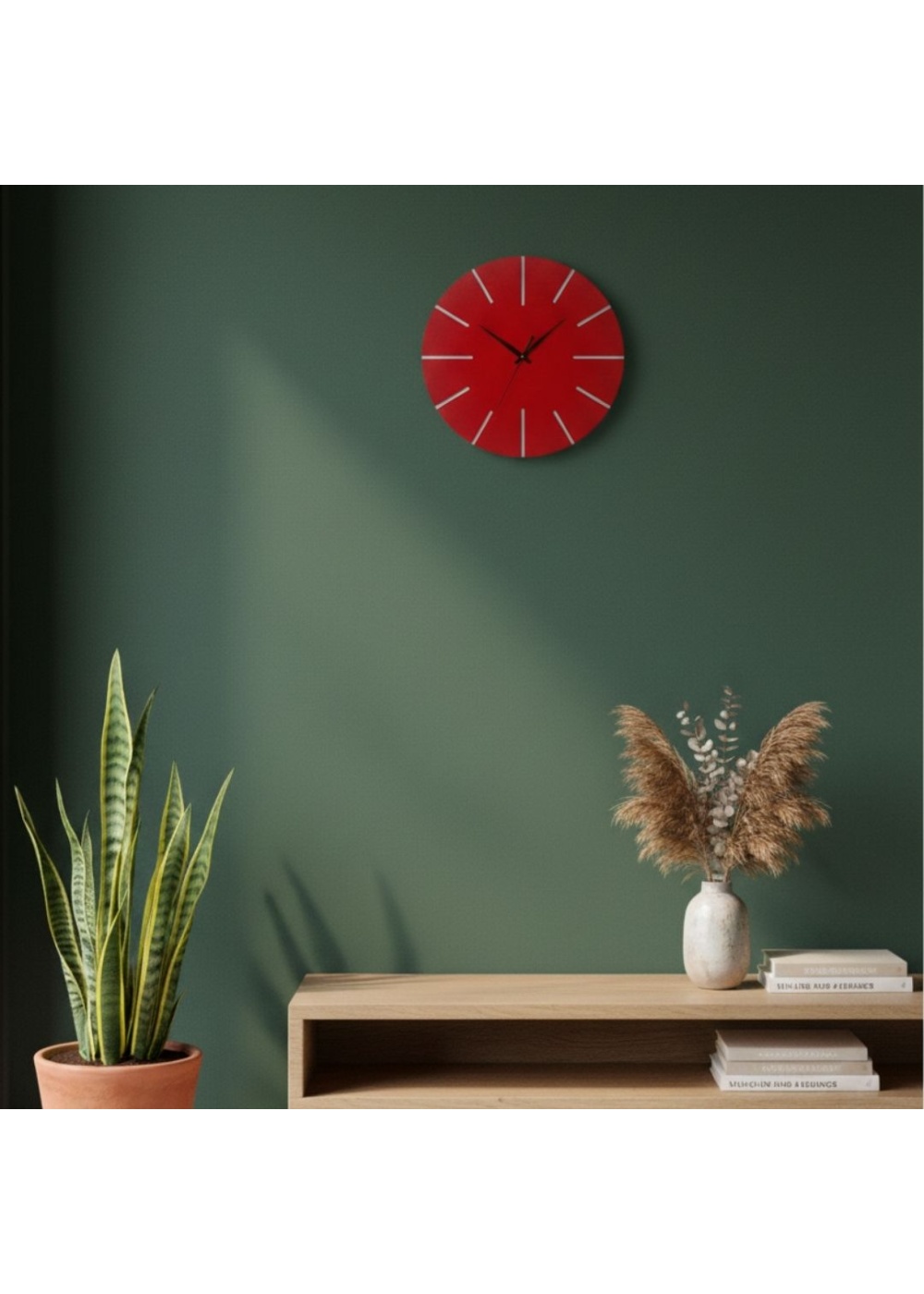 Ahşap Minimal Dekoratif Duvar Saati - 33x33 cm Kırmızı