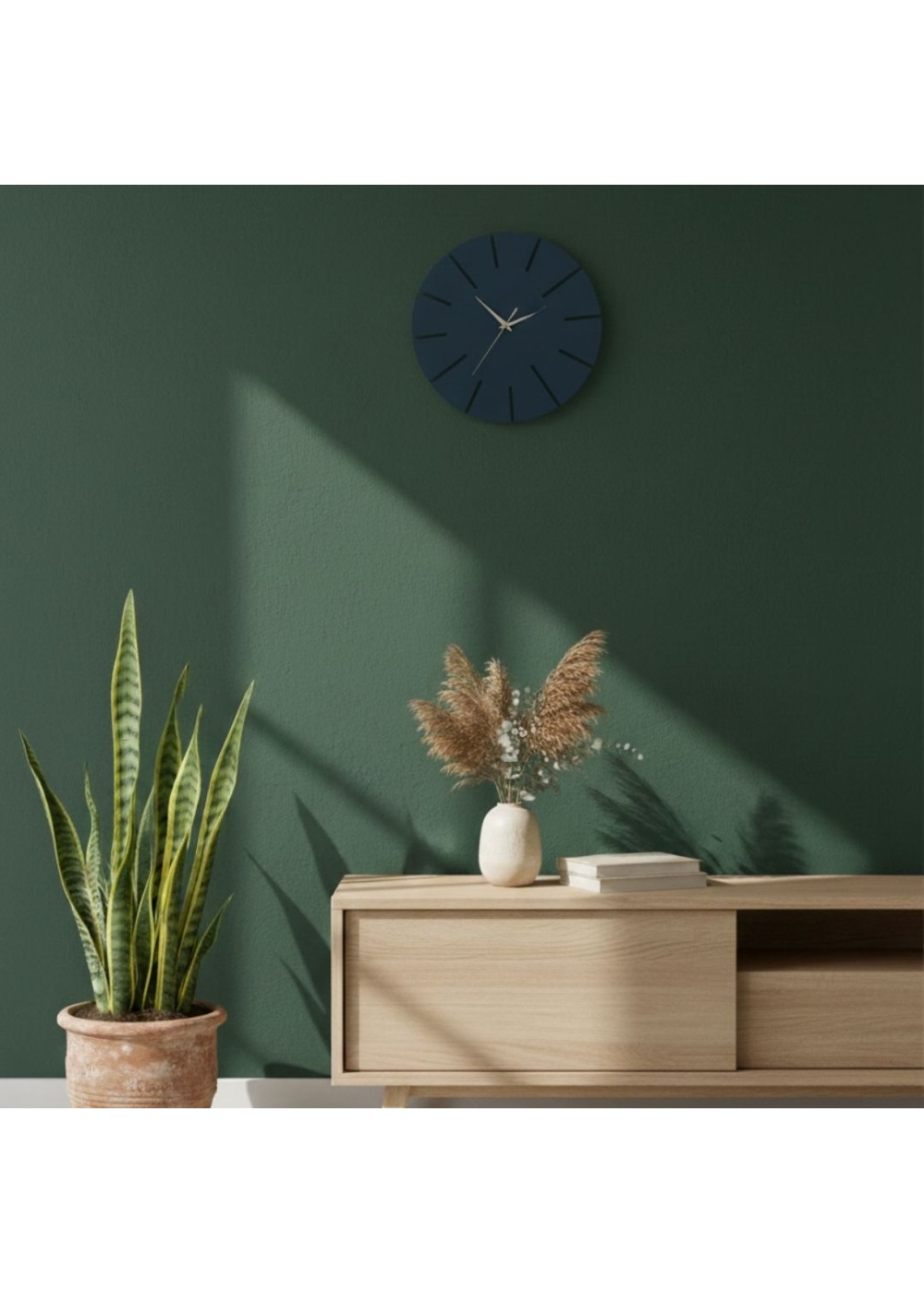 Ahşap Minimal Dekoratif Duvar Saati - 33x33 cm İndigo