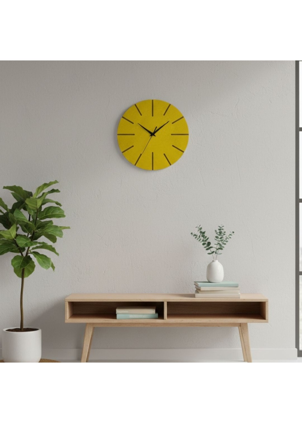 Ahşap Minimal Dekoratif Duvar Saati - 33x33 cm Hardal