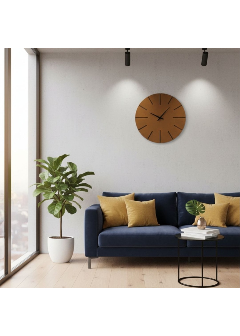 Ahşap Minimal Dekoratif Duvar Saati - 33x33 cm Açık Kahverengi