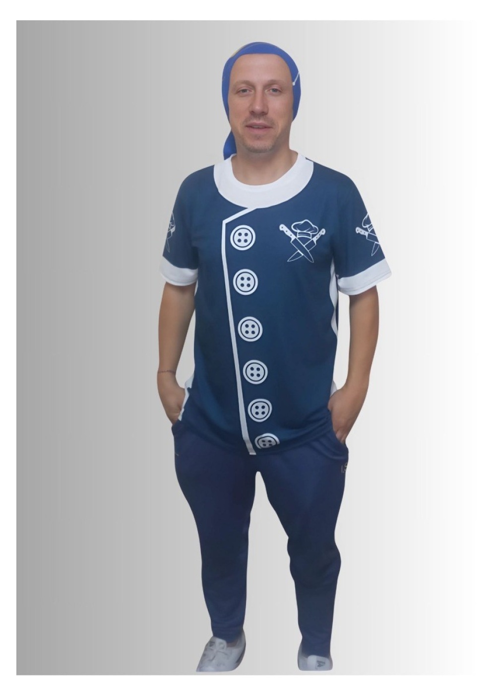 Erkek T-Shirt Chef Baskılı Lacivert (Kesik Elyaf Kumaş)