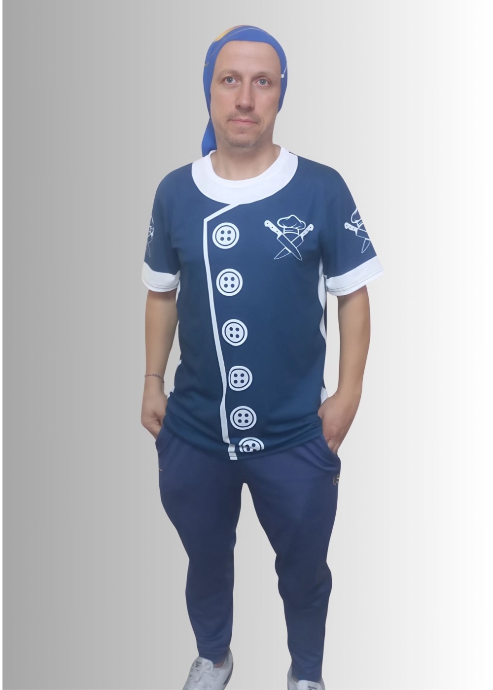 Erkek T-Shirt Chef Baskılı Lacivert (Kesik Elyaf Kumaş)