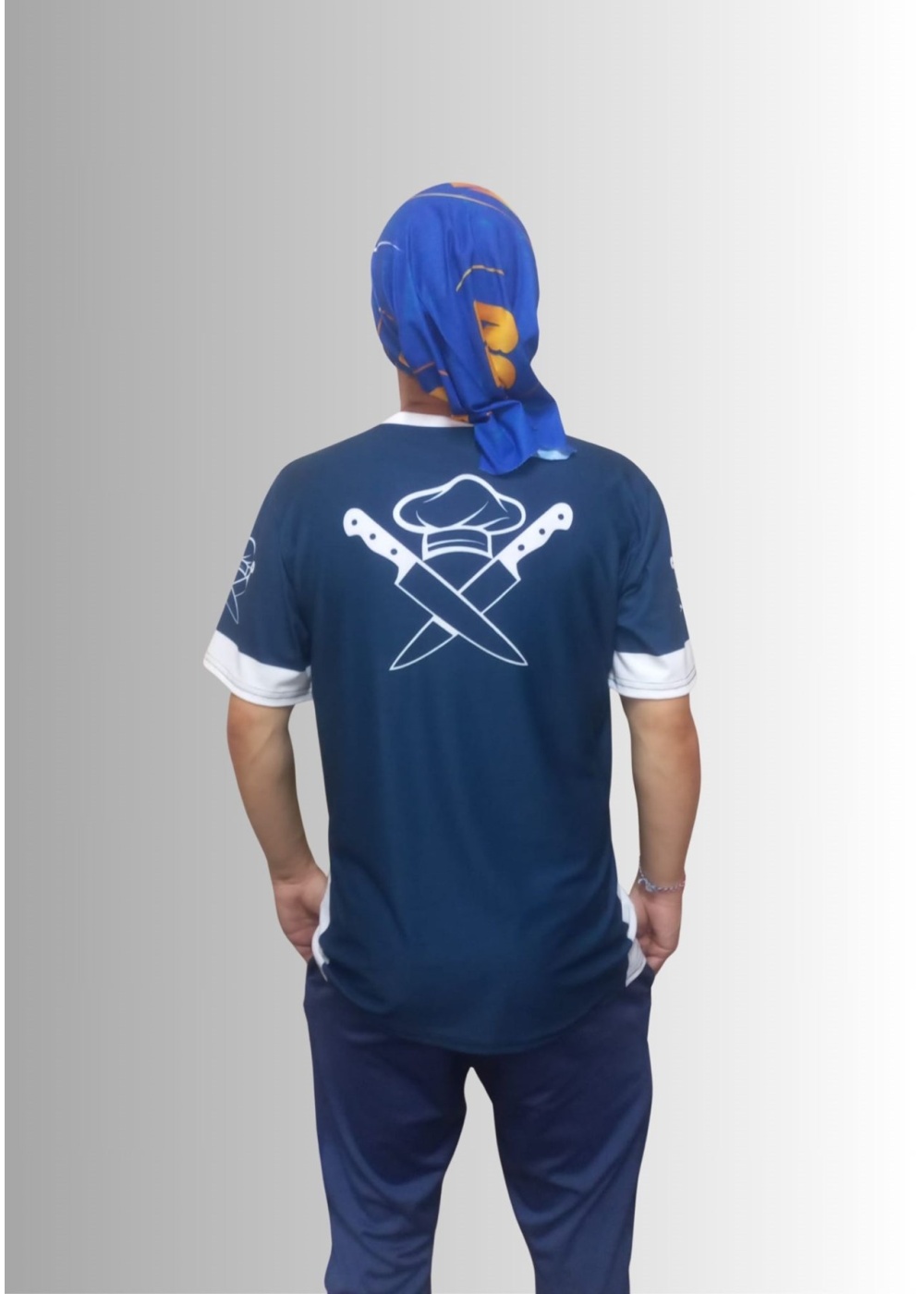 Erkek T-Shirt Chef Baskılı Lacivert (Kesik Elyaf Kumaş)