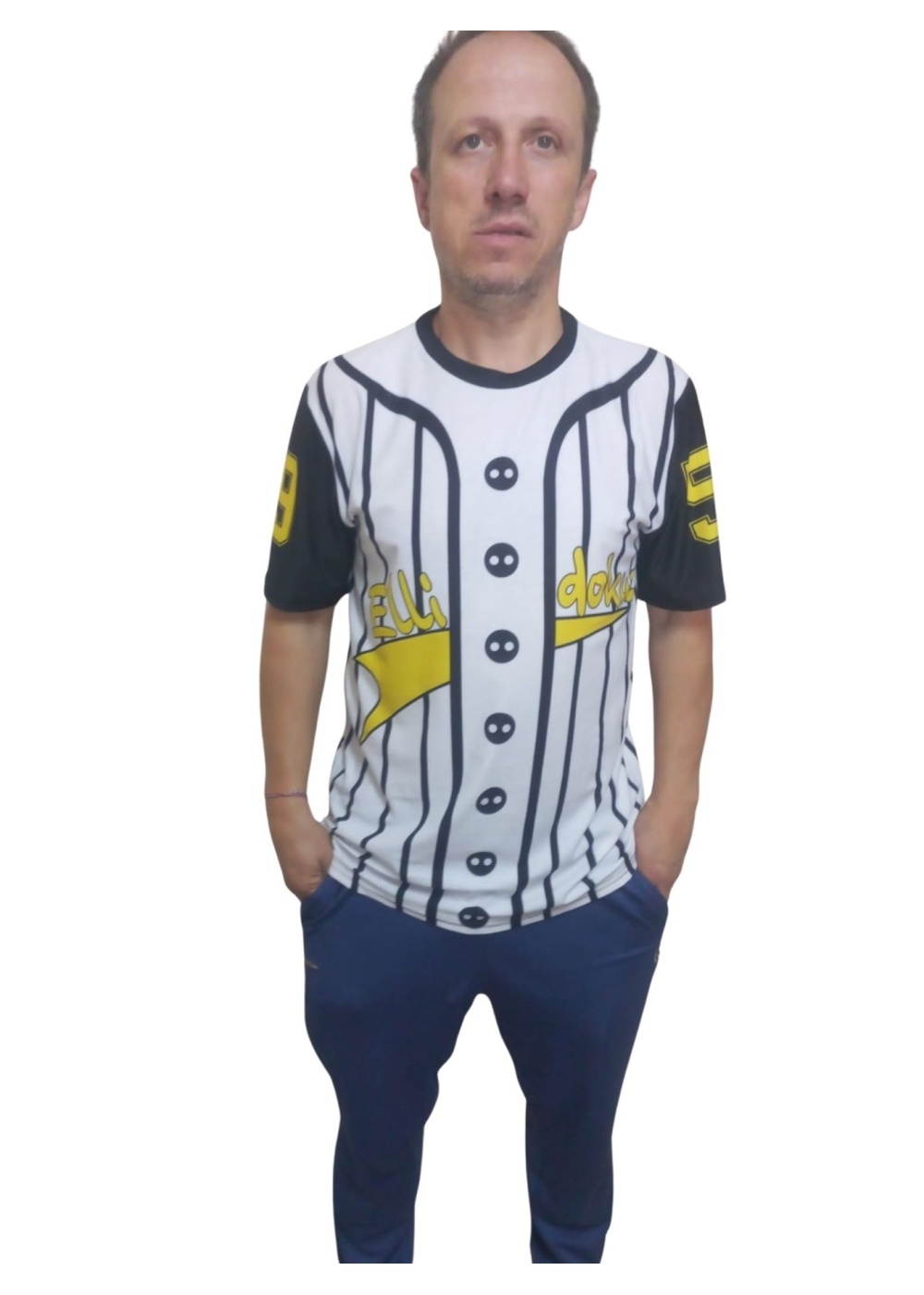 Erkek T-Shirt 59 Numara Baskılı Sarı (Kesik Elyaf Kumaş)