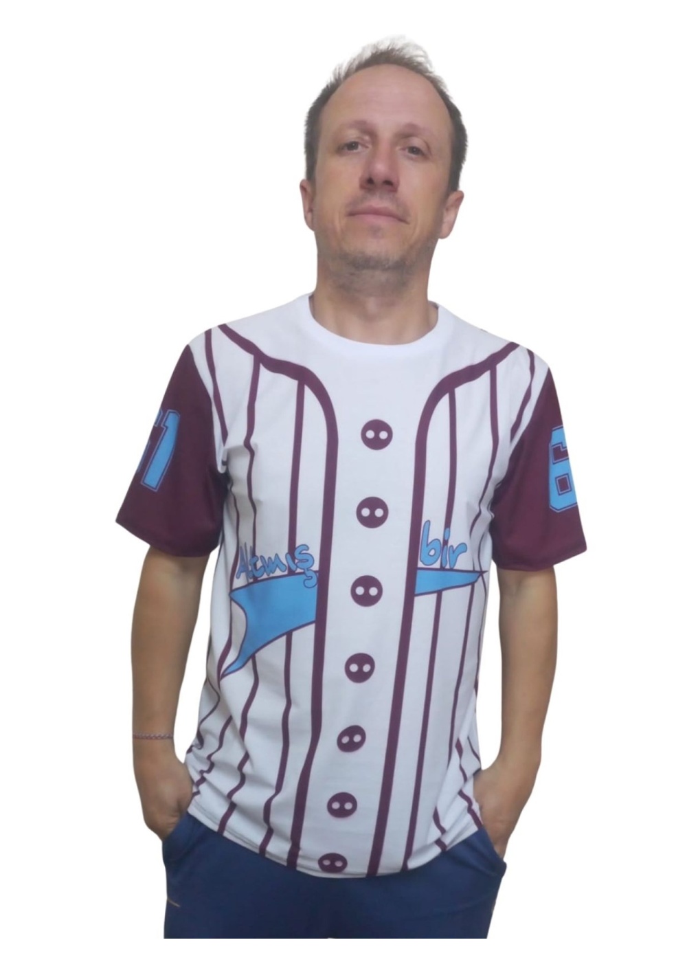 Erkek T-Shirt 61 Numara Baskılı Siyah (Kesik Elyaf Kumaş)