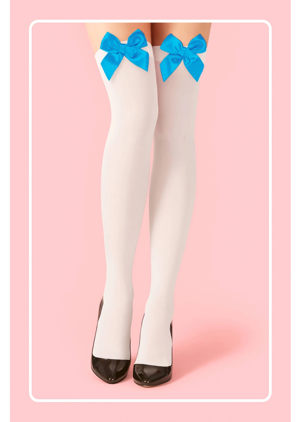 Mavi Fiyonklu Beyaz Jartiyer Çorabı TM1381