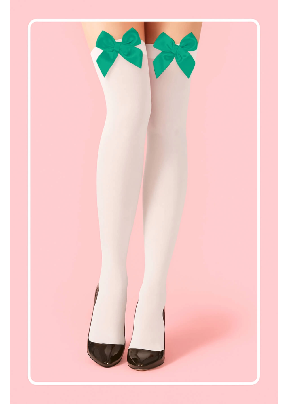 Yeşil Fiyonklu Beyaz Jartiyer Çorabı TM1380