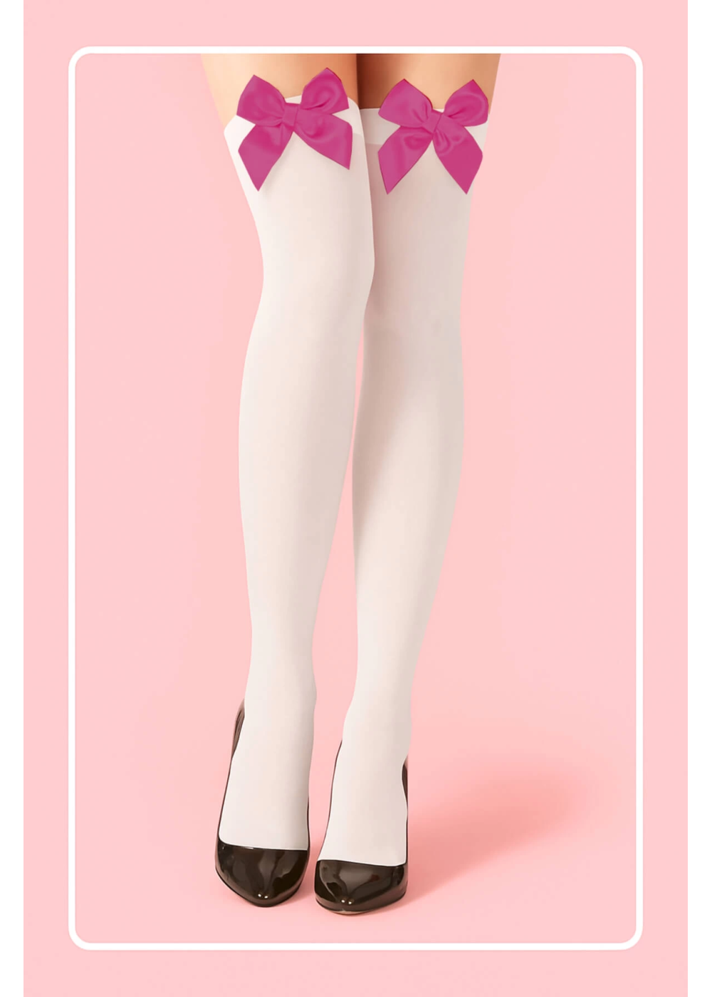 Fuşya Fiyonklu Beyaz Jartiyer Çorabı TM1379