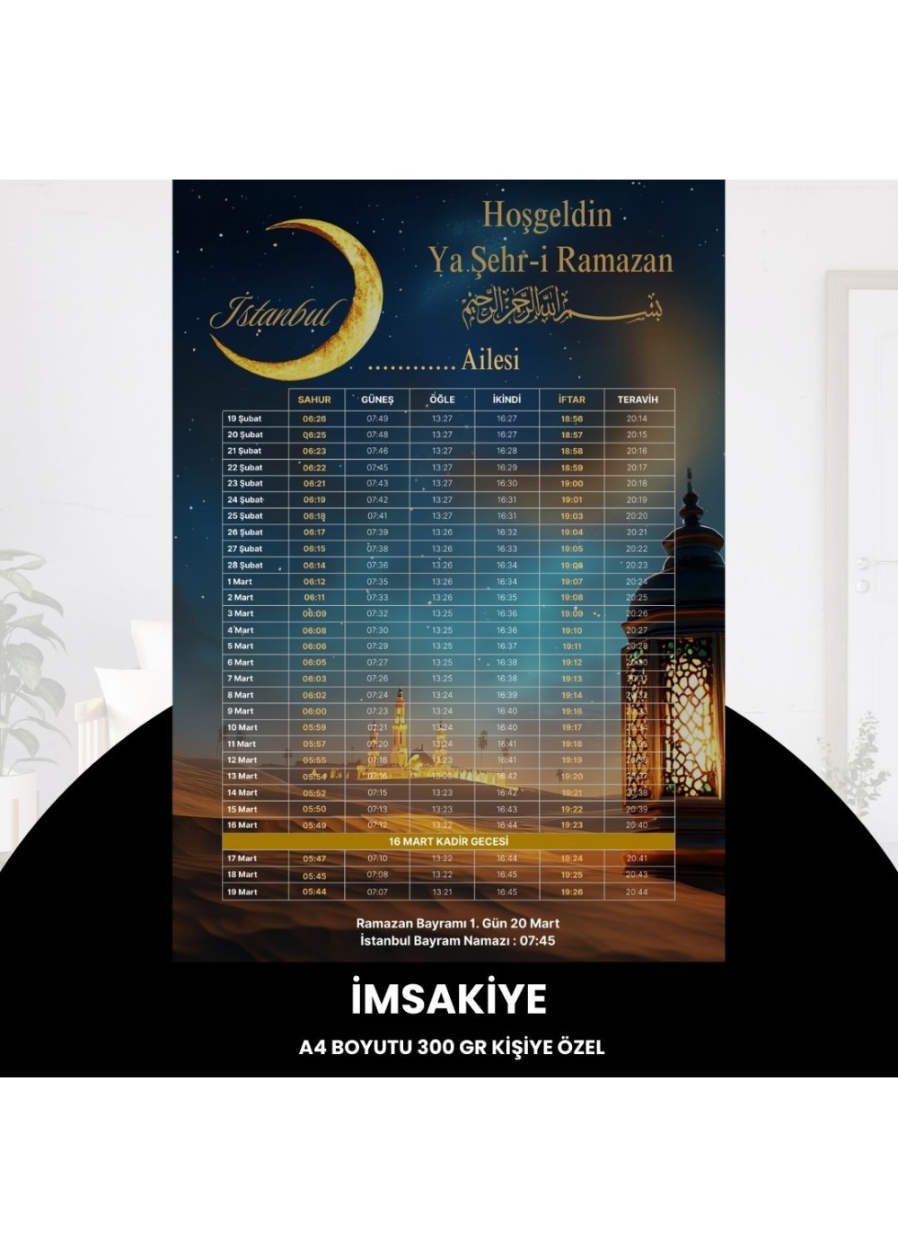 Ramazan İmsakiyesi - 300 gr - A4 Boyut Kişiye Özel İsimli & Logolu 1 Adet Çöl